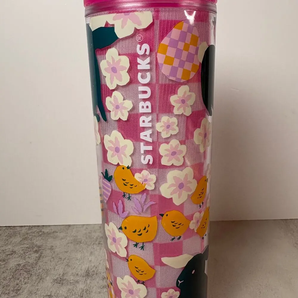 Starbucks 2023 Easter Spring Pink Mod Bunny Floral Tumbler 16oz Grande Cup